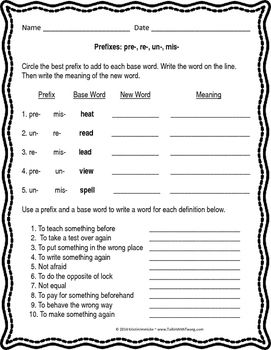 Prefixes Worksheets 2nd Grade