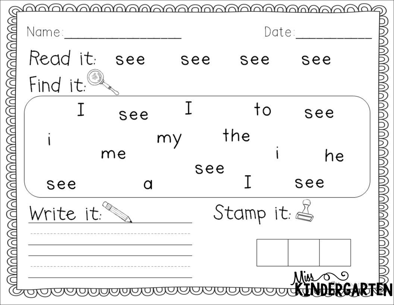 Sight Word Worksheets See