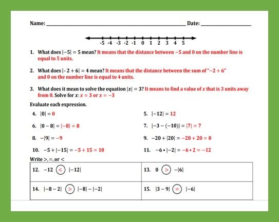 Absolute Value Worksheets With Number Lines