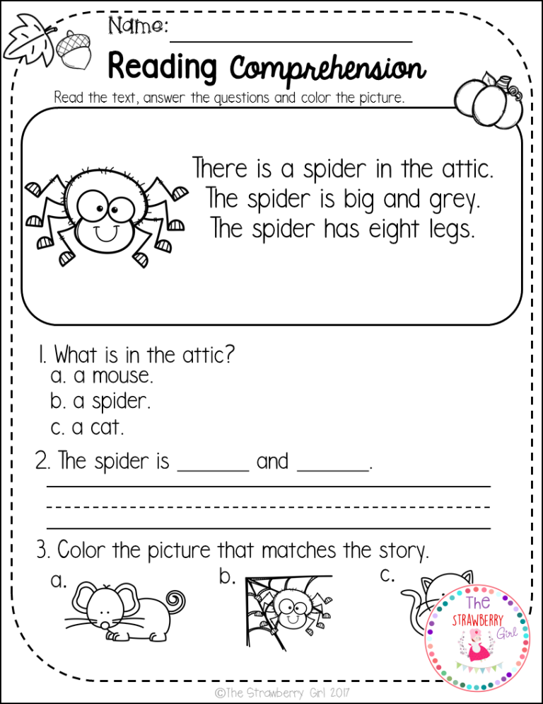 First Grade Fall Reading Comprehension Worksheets