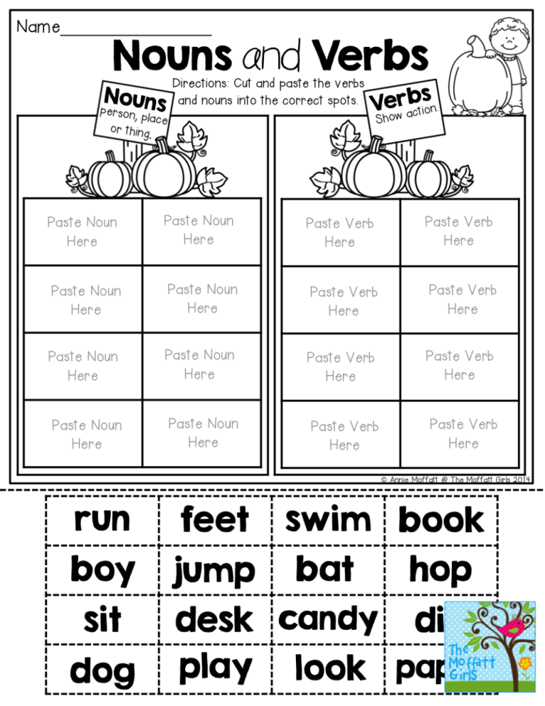 Grade 1 Nouns Worksheet For Kindergarten