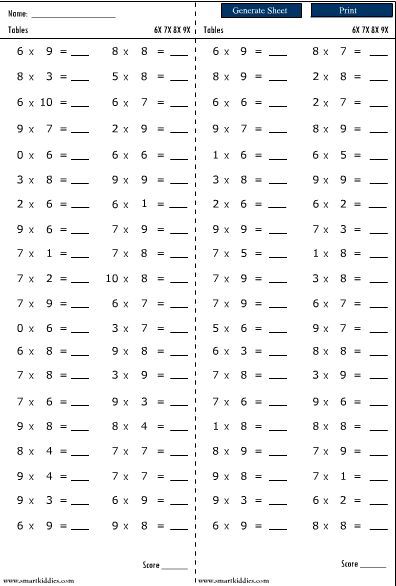 Mixed Times Tables Worksheets Year 6