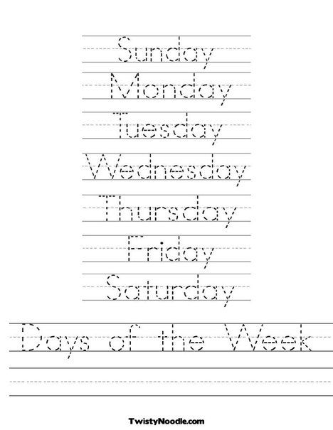 Free Printable Days Of The Week Worksheets For Kindergarten