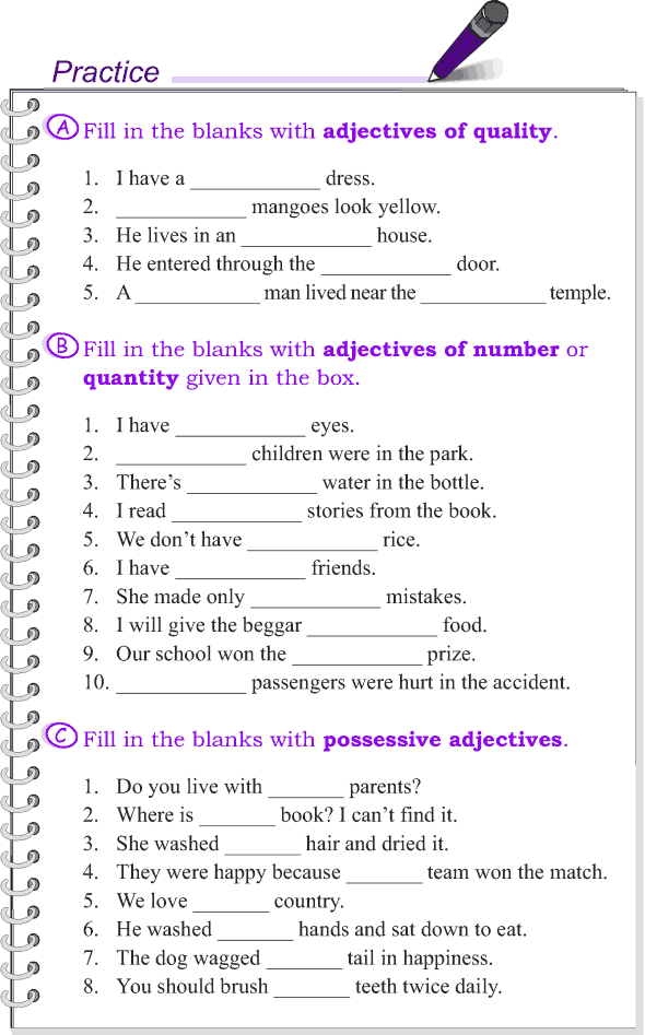 Grade 4 English Worksheets Adjectives