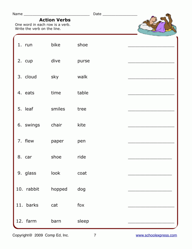 Verbs Worksheets For Grade 3