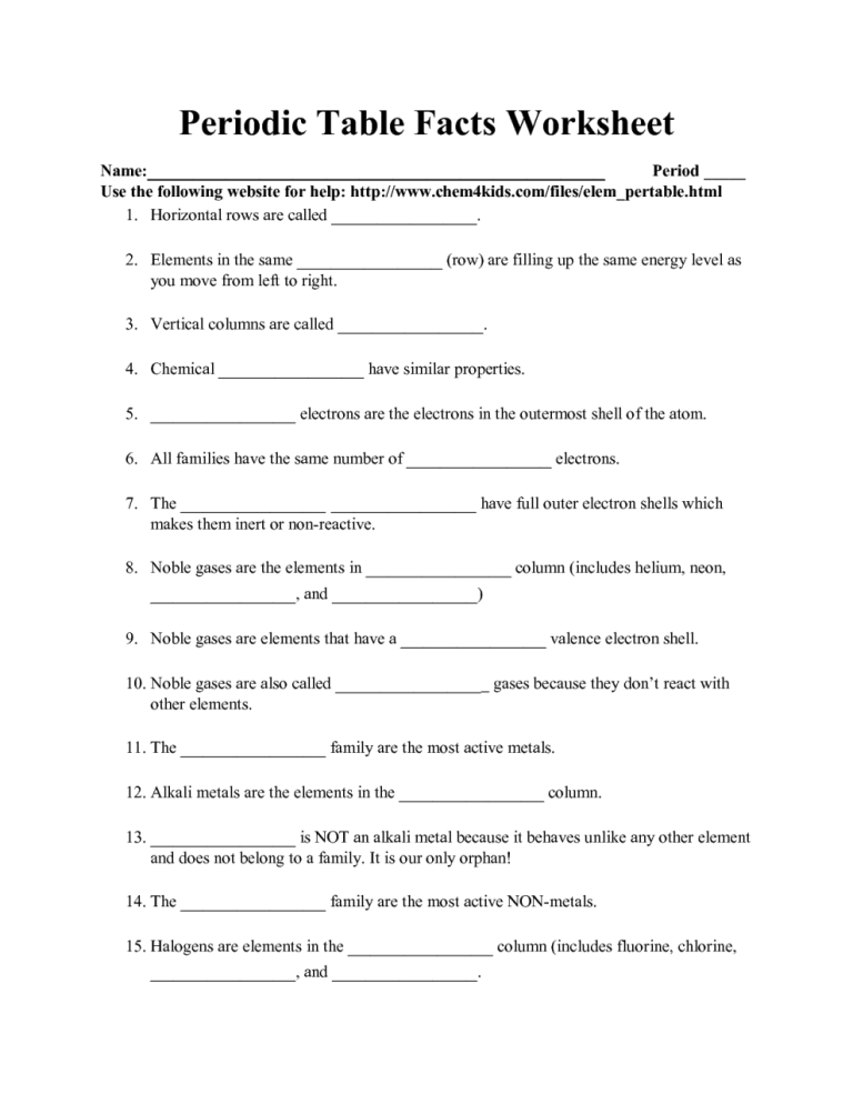 Periodic Trends Worksheet Answers Page 2