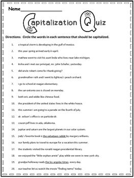 Capitalization And Punctuation Worksheets 4th Grade