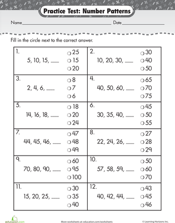 Worksheet For Class 2 Maths Patterns