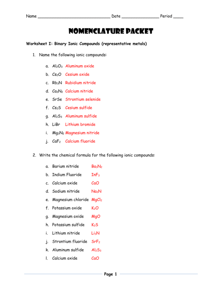 Naming Ionic And Covalent Compounds Worksheet Answer Key