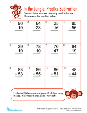 Double Digit Subtraction Worksheets With Regrouping