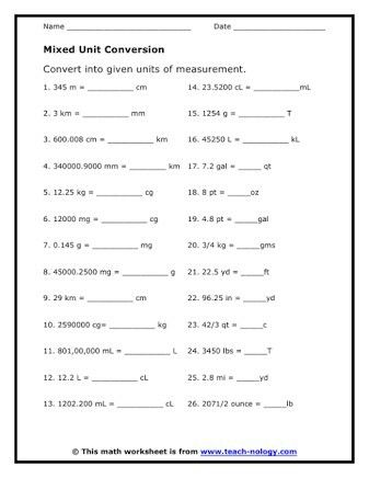 Conversion Worksheets And Answers