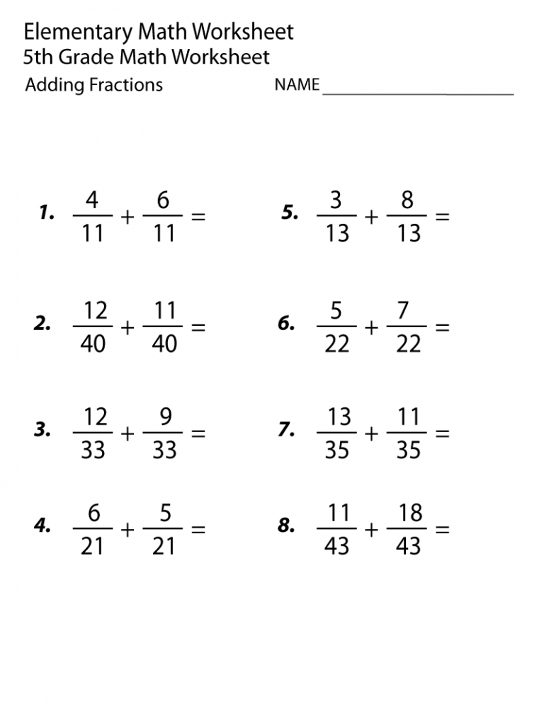 Free Math Worksheets For 6th Grade Fractions