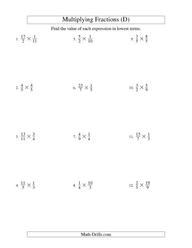 Math Drills Fractions Multiplication