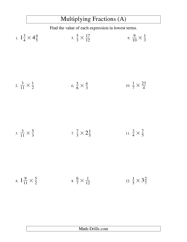 Fractions Worksheets Math Drills