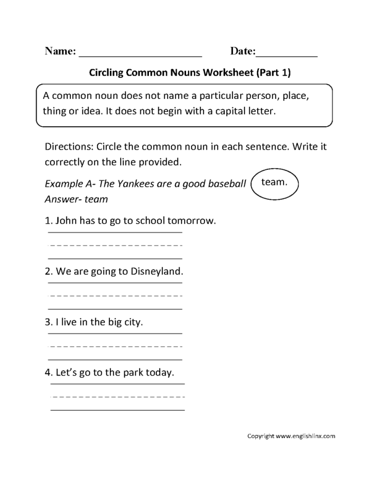 Common And Proper Nouns Worksheets For Grade 2 With Answers Pdf