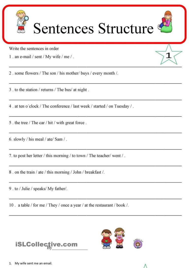 Sentence Structure Worksheets With Answer Key Pdf