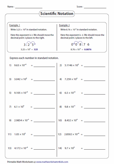 Scientific Notation Worksheet Works Answers