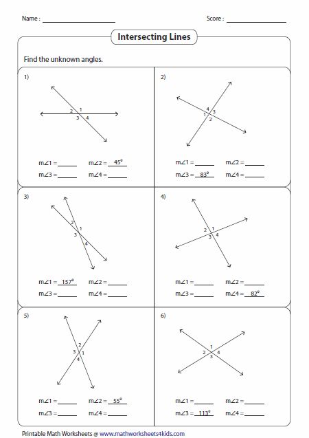 Vertical Angles Worksheet
