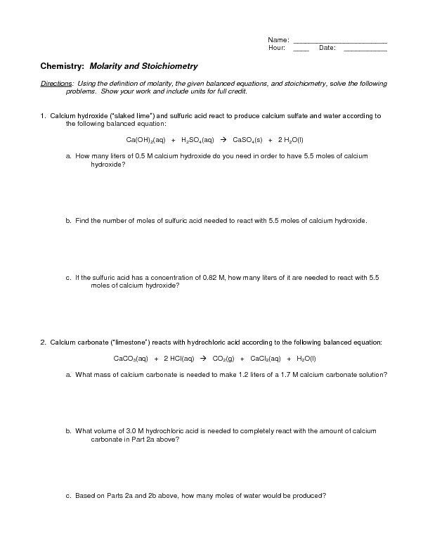 Answer Key Stoichiometry Worksheet Answers