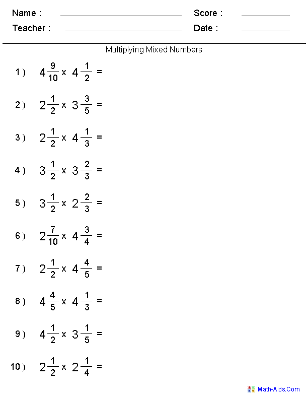 Year 7 Adding Subtracting Multiplying And Dividing Fractions Worksheet