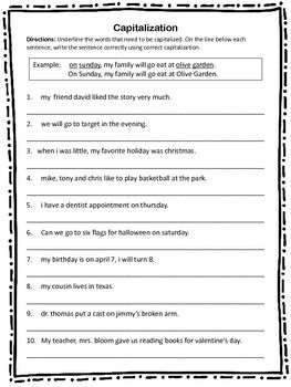 Capitalization And Punctuation Worksheets