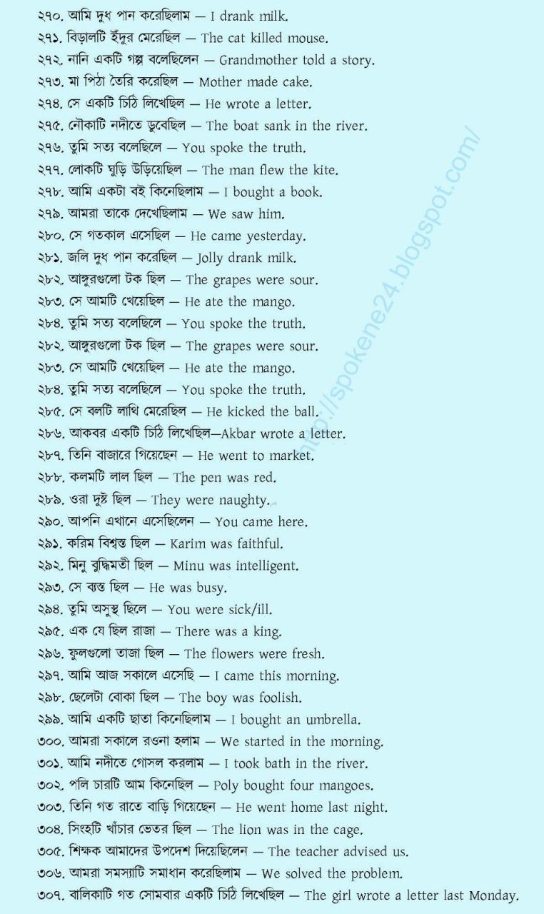 Translation Worksheet Bengali To English