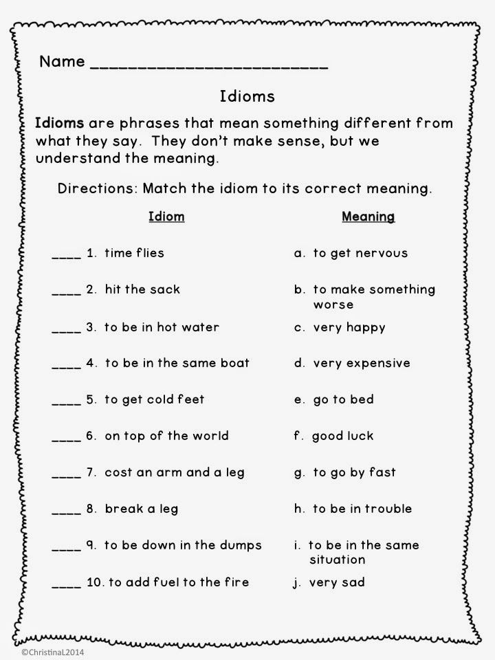 Free Printable Idioms Worksheet 2nd Grade Multiple Choice