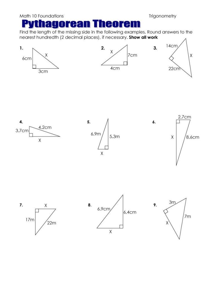 Pythagorean Theorem Worksheet Answers Key
