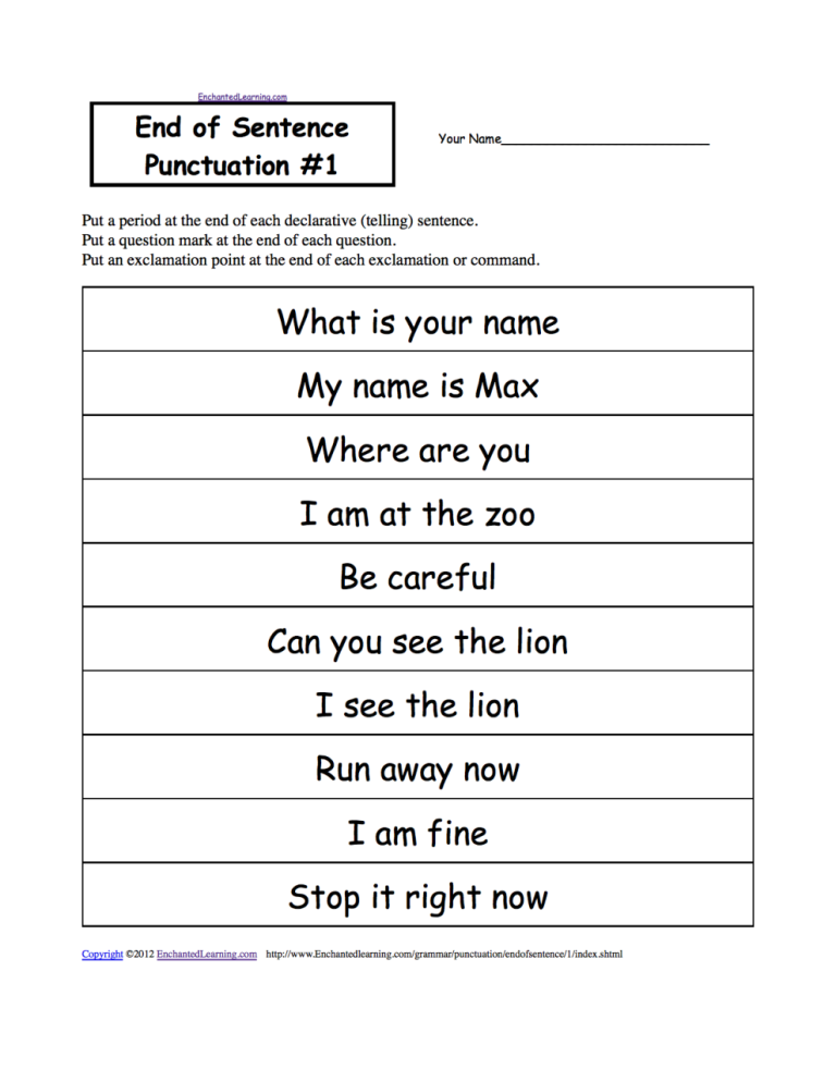 Punctuation Worksheets With Answers Pdf