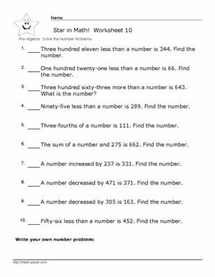 Algebra Word Problems Worksheet With Answers