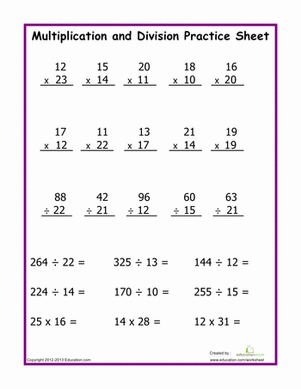 Multiplication And Division Worksheets Grade 3