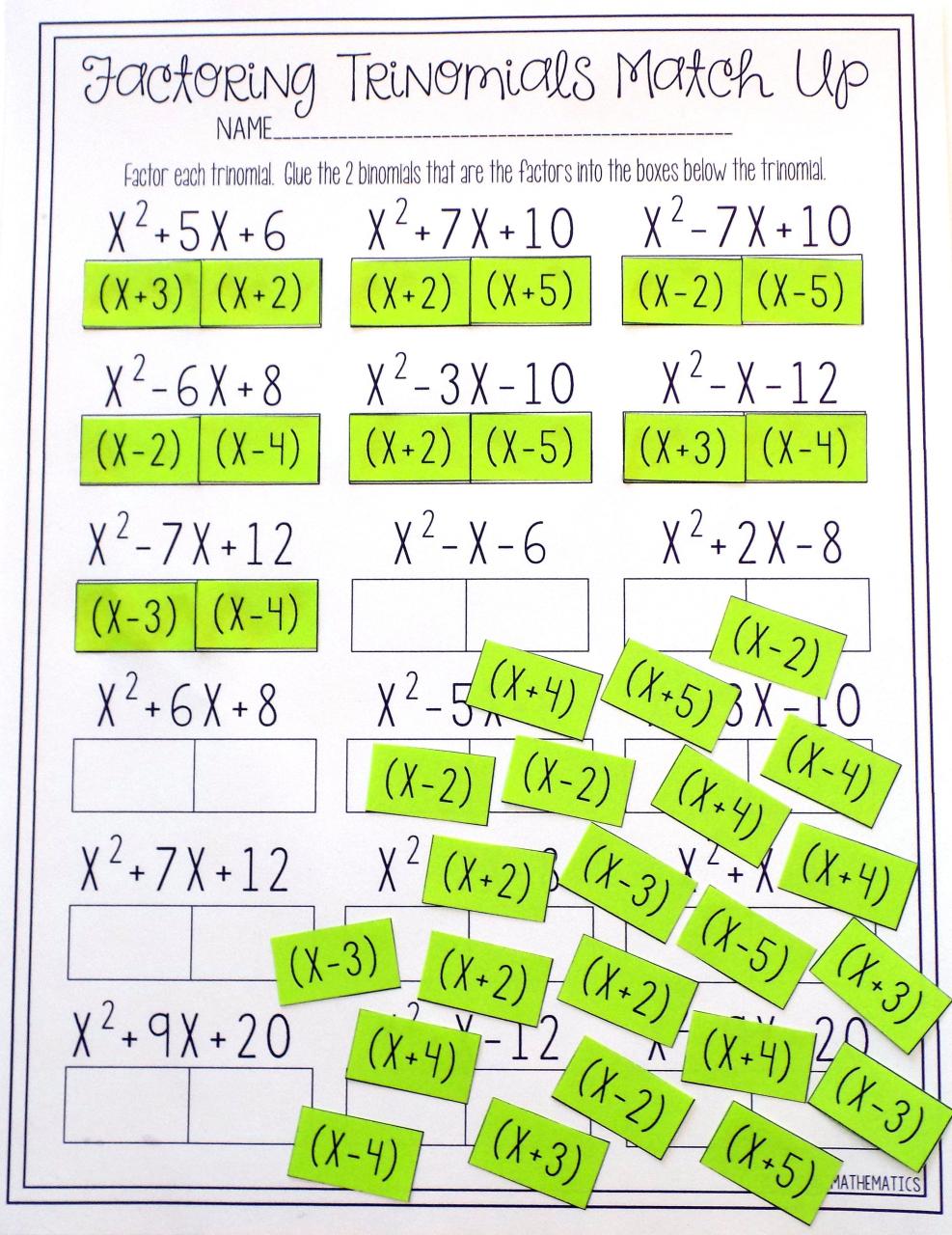 Factoring Polynomials Worksheet With Answers Grade 8