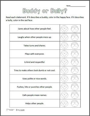 Bullying Worksheets For 2nd Grade