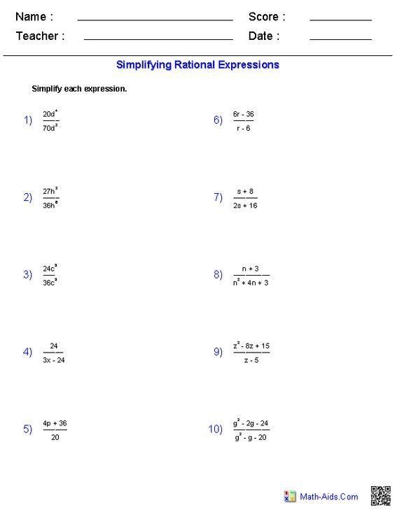 Simplifying Radicals/imaginary Numbers Worksheet