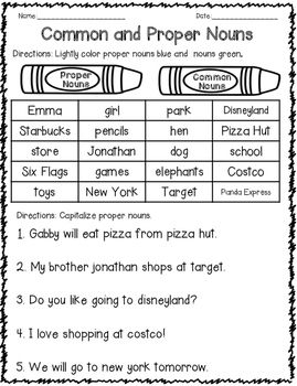 First Grade Common And Proper Nouns Worksheets For Grade 1