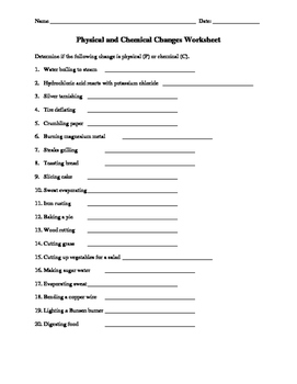 Physical And Chemical Changes Worksheet 2nd Grade