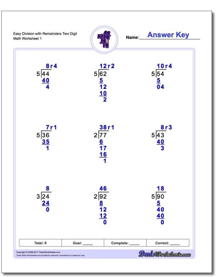Grade 5 Long Division Worksheets With Answers