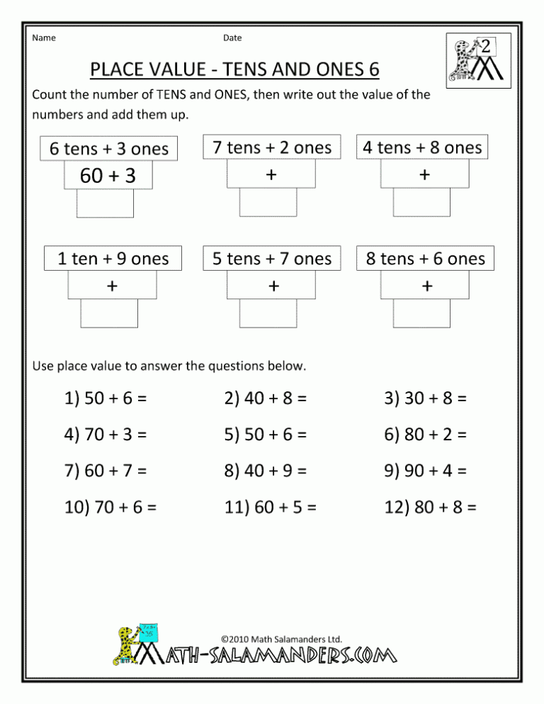 Identifying Place Value Worksheets For Grade 1