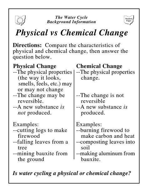 Worksheet Examples Of Physical And Chemical Changes