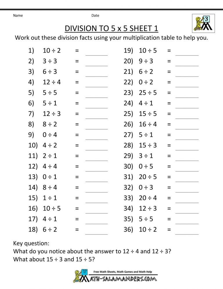 Maths Worksheet For Class 3 Division
