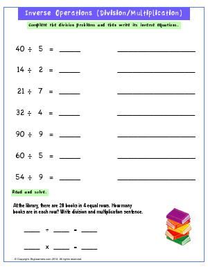 Inverse Operations Worksheets Multiplication And Division