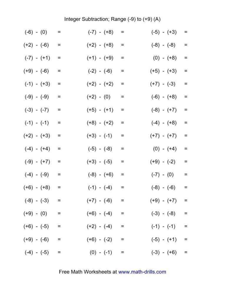 Subtracting Integers Worksheet 7th Grade