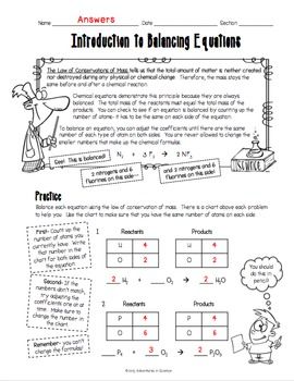 Balancing Chemical Equations Worksheet Easy