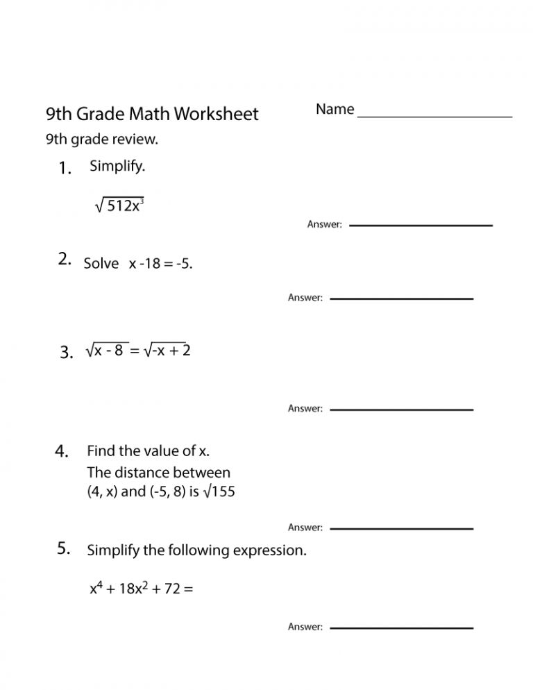 Year 9 Maths Worksheets Algebra