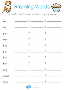 Rhyming Words Worksheets For Grade 2