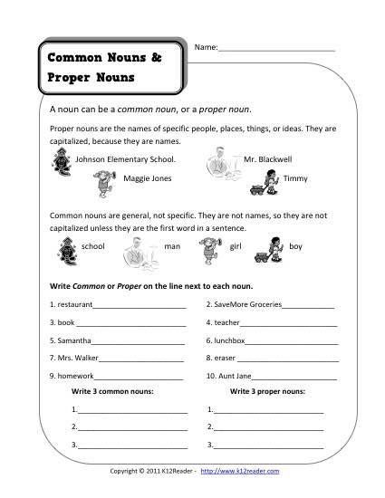 Common And Proper Nouns Worksheets For Grade 4