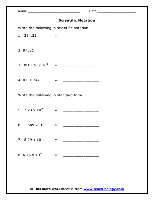Operations With Scientific Notation Worksheet Pdf Answer Key