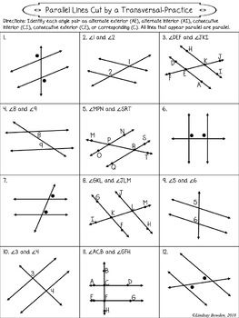 Parallel Lines And Transversals Worksheet Answers Key