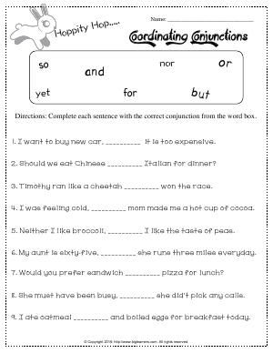 7th Grade Coordinating Conjunction Worksheet