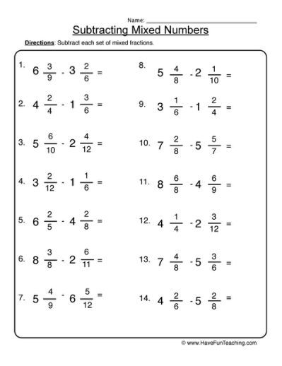 Adding Mixed Fractions With Different Denominators Worksheets